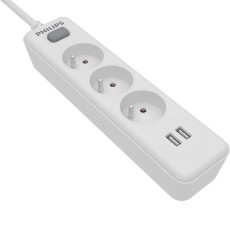 Power Strip Philips SPN3032WA/19 with 3 Inlet Sockets On / Off Switch and 2 USB Ports 2m Cable White