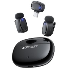 Lavalier Microphones Acefast R2 HD Noise Reduction Low Latency 15m Range and 20hr Battery Life with USB-C Transmitter and Charging Case Black