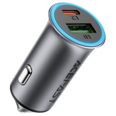 Car Charger Acefast B16 1xUSB-C 1xUSB-A PD95W QC3.0 Aluminum Housing with Ambient Light Grey