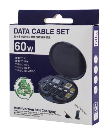 POWERTECH all in one κιτ φόρτισης με καλώδιο & αντάπτορες CAB-U161, 60W, 30cm, μαύρο