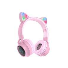 Wireless Headphone Stereo Hoco W27 Cat ear Pink 300mAh With Micro SD and AUX