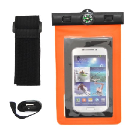 Waterproof Bag Ancus for Mobile with Strap, Additional Mounting Strap and Compass Orange 16x10.5cm