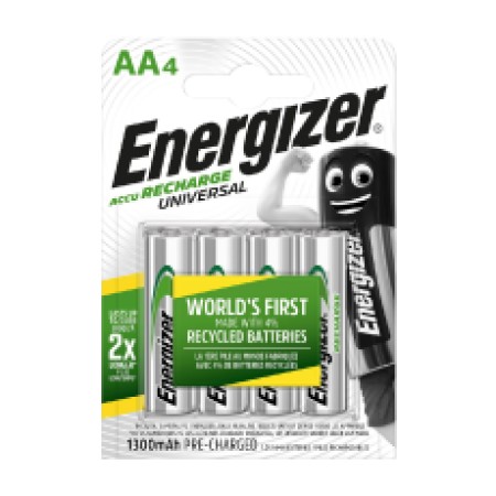 Rechargeable Battery Energizer ACCU Recharge Universal 1300 mAh size AA 1.2V Pcs 4