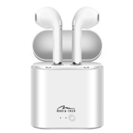 Wireless Hands Free Media-Tech MT3589W R-Phones TWS V.4.2 White with Control Button in each earphone