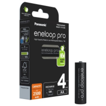 Rechargeable Battery Panasonic eneloop pro BK-3HCDE/4BE 2500mAh size AA Ni-MH 1.2V Τεμ. 4 New Package