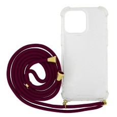 Case Ancus Crossbody for Apple iPhone 14 Pro Max Transparent with Red Strap