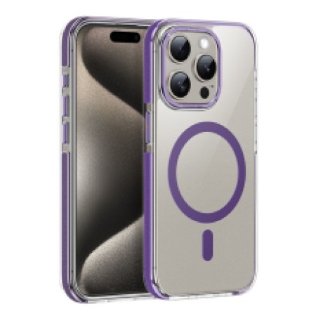 Case Hoco Magnetic Premium Series Anti-Drop Magnetic Mag-charge for Apple iPhone 15 Pro Transparent Purple