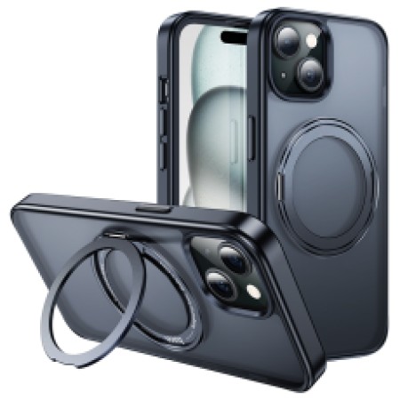 Case Hoco Stand Magnetic Case 2 in 1 Mag-Charge 360° Rotating Ring for Apple iPhone 15 Plus Black