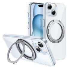 Case Hoco Stand Magnetic Case 2 in 1 Mag-Charge 360° Rotating Ring for Apple iPhone 15 Plus Transparent