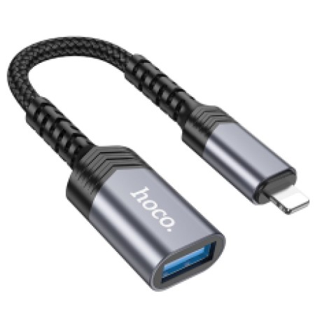 Hoco UA24 Lightning to USB with OTG 480Mbps Charging Function 5V/2A and Short Anti-bending Cable Grey