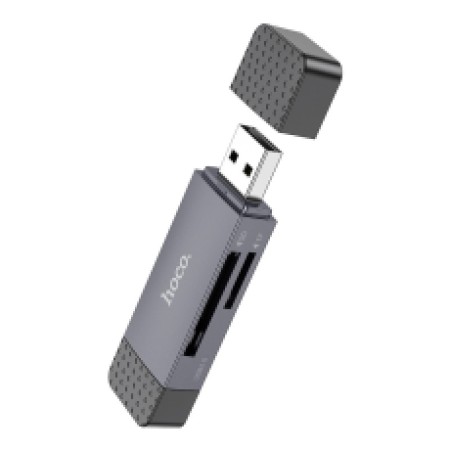 Memory Card Reader Hoco HB45 Spirit 2-in-1 USB 2.0 and USB-C to SD and Micro SD 480Mbps with 2TB Capacity Metal Grey