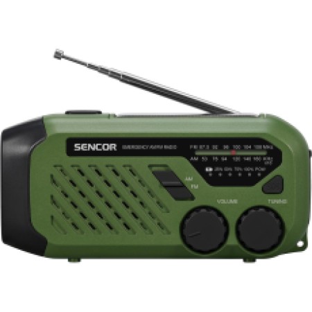 Radio Camping Iliako with USB-C Hand Crank and 2 LED Flashlights FM/AM Sencor SRD 1000SCL GR Green