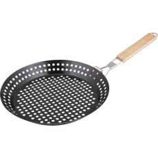 Grill Basket Round Perforated with Wooden Handle 30cm BBQ Lamart LT5032 Black