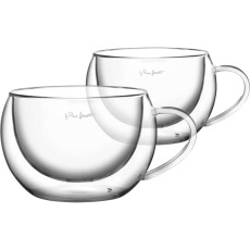 Cappuccino Cup with Handle THERMO Double Wall Set 2pcs 270ml Lamart LT9012 Transparent