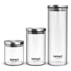 Glass Storage Set with Stainless Lid 3pcs 650/950/1700ml Lamart LT6025 Brown