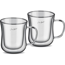 Set Coffee Glass Cups with Handle Double Wall 220ml VASO Lamart LT9032 Transparent 2pcs