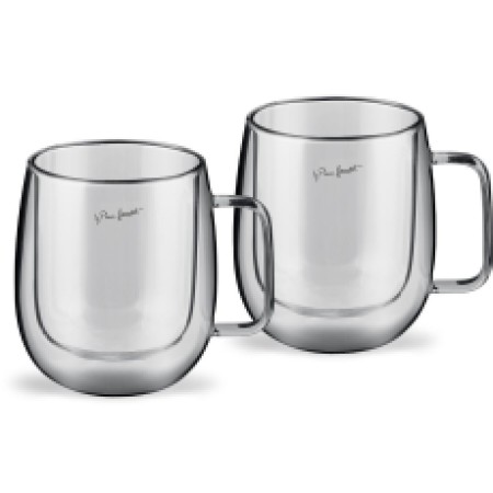 Set Coffee Glass Cups with Handle & Double Wall 350ml VASO Lamart LT9035 Transparent 2pcs