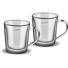 Set Coffee Glass Cups with Handle & Double Wall 350ml VASO Lamart LT9036 Transparent 2pcs