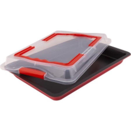 Rectangular Pan with Lid and Non-stick Coating 42.3×29.2×4cm Lamart LT3102 Black/Red