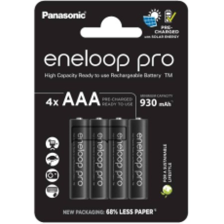 Rechargeable Battery Panasonic eneloop pro BK-4HCDE/2BE 930 mAh size AAA Ni-MH 1.2V Τεμ. 2 New Package