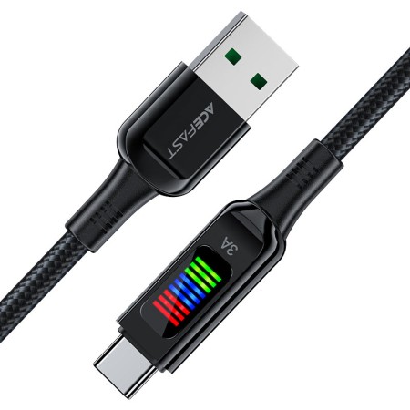 Data Cable Acefast C7-04  USB-A  to USB-C 60W 20V/3A  with Charging Display Black 1.2m