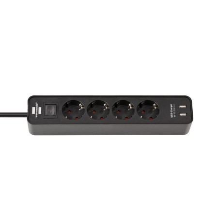 Brennenstuhl Power Strip with 4 Suko Input Ports, 2 USB Charging Ports and On/Off Switch 1.5m Cable Black