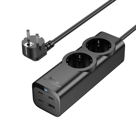 Power Strip Hoco NS10 Wisdom with 2 x Inlet Sockets + 1 x USB-A + 3 x USB-C with Cable 2m Black