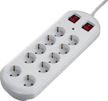 Power Strip Hama with 10 Suko Sockets and Individual On/Off Switches 2m Cable IP20 White