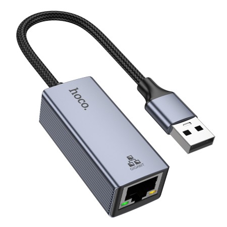 Hoco UA37 USB-Α to RJ45 OTG 10/100/1000Mbps 12cm Metal Grey