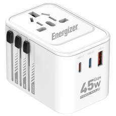International Adapter Charger Energizer ETC200 US/AU UK EU with 1xUSB-A 30W 2xUSB-C 45W/12W GaN White