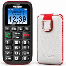 Maxcom MM428 L (Dual Sim) 1.8" with Big Buttons, FM, Flashlight and SOS Button Black + Case Protect Ancus Old Leather White with Red Stitching